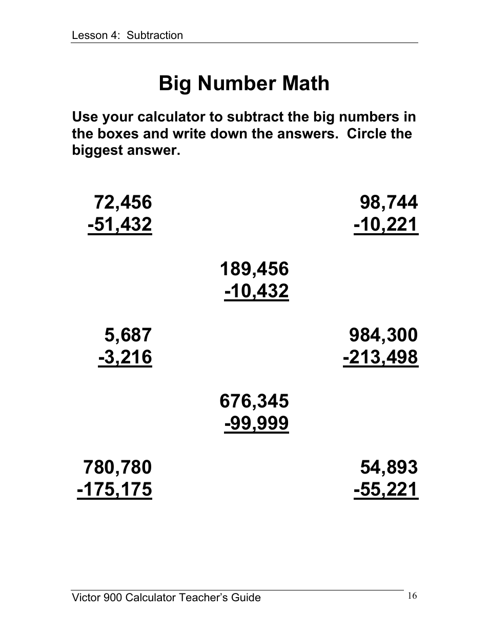 Big number math | Victor 900 User Manual | Page 16 / 62
