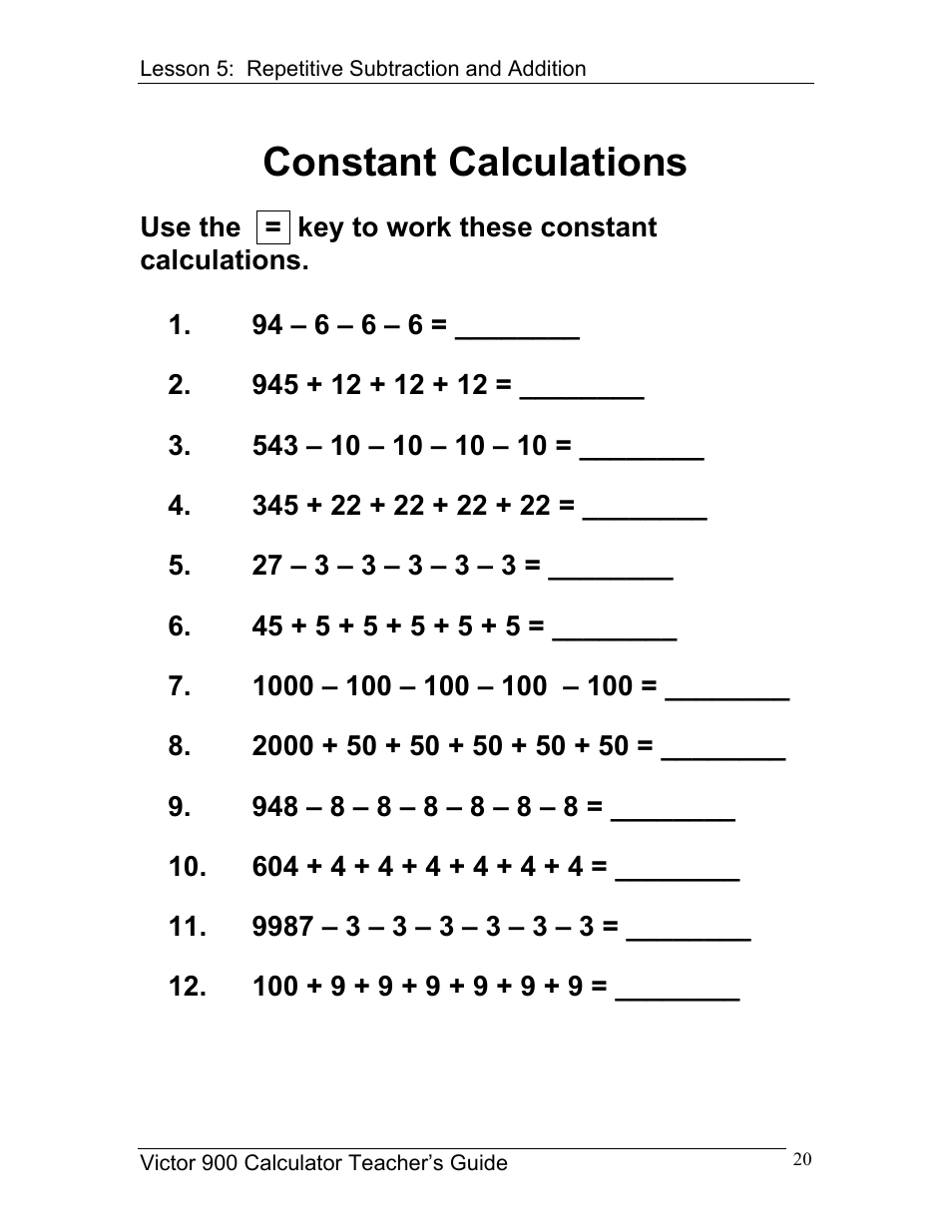 Constant calculations | Victor 900 User Manual | Page 20 / 62