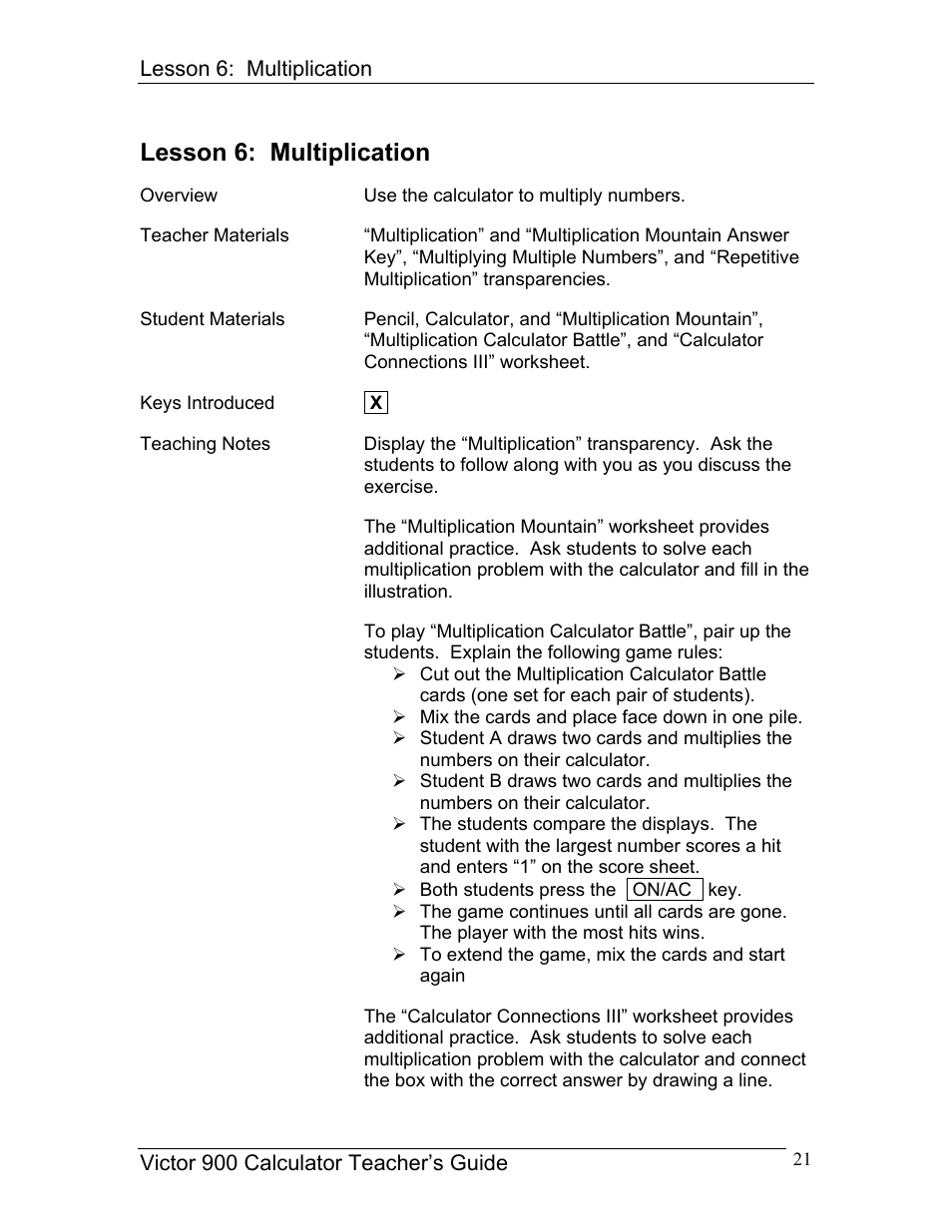 Lesson 6: multiplication | Victor 900 User Manual | Page 21 / 62