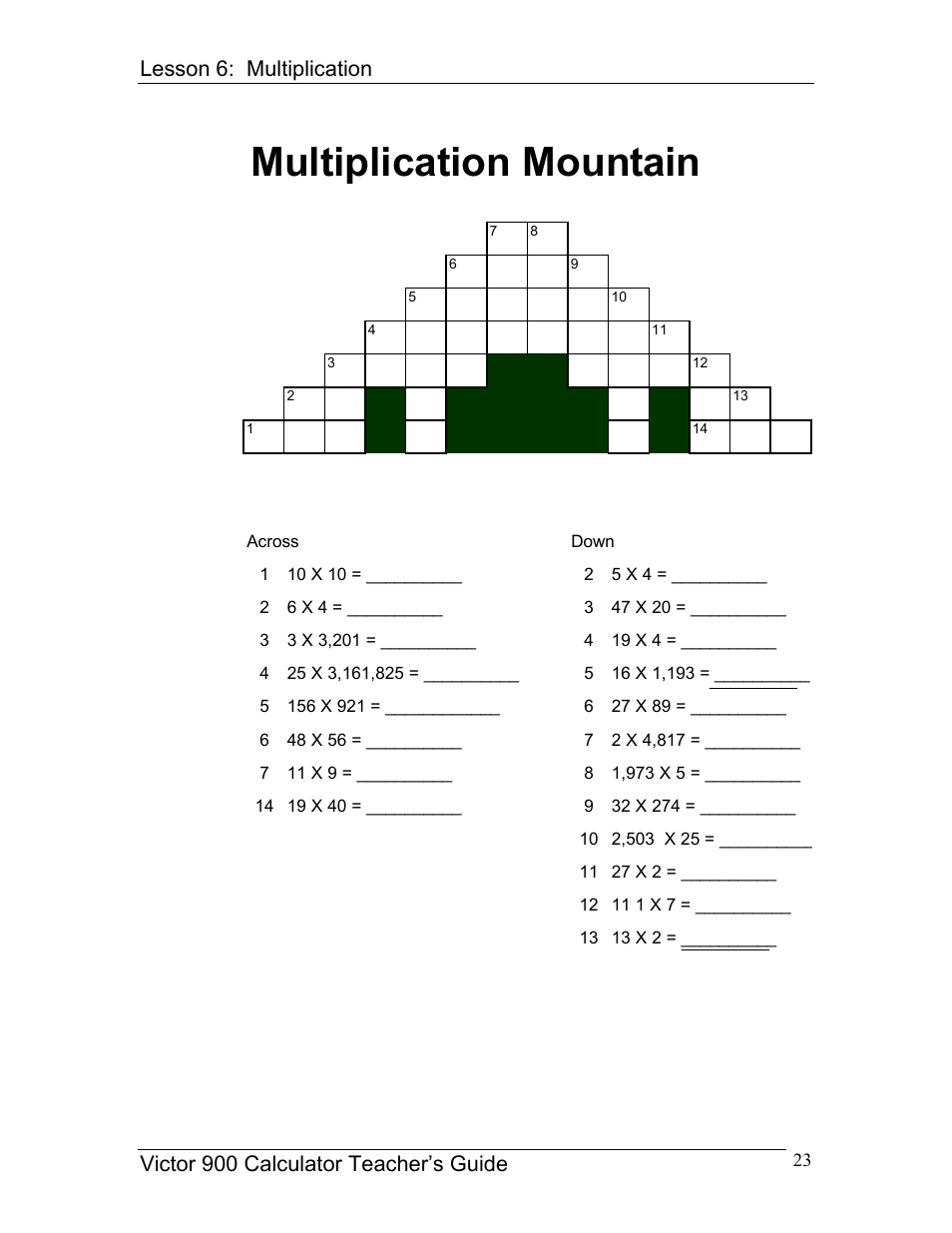 Multiplication mountain | Victor 900 User Manual | Page 23 / 62