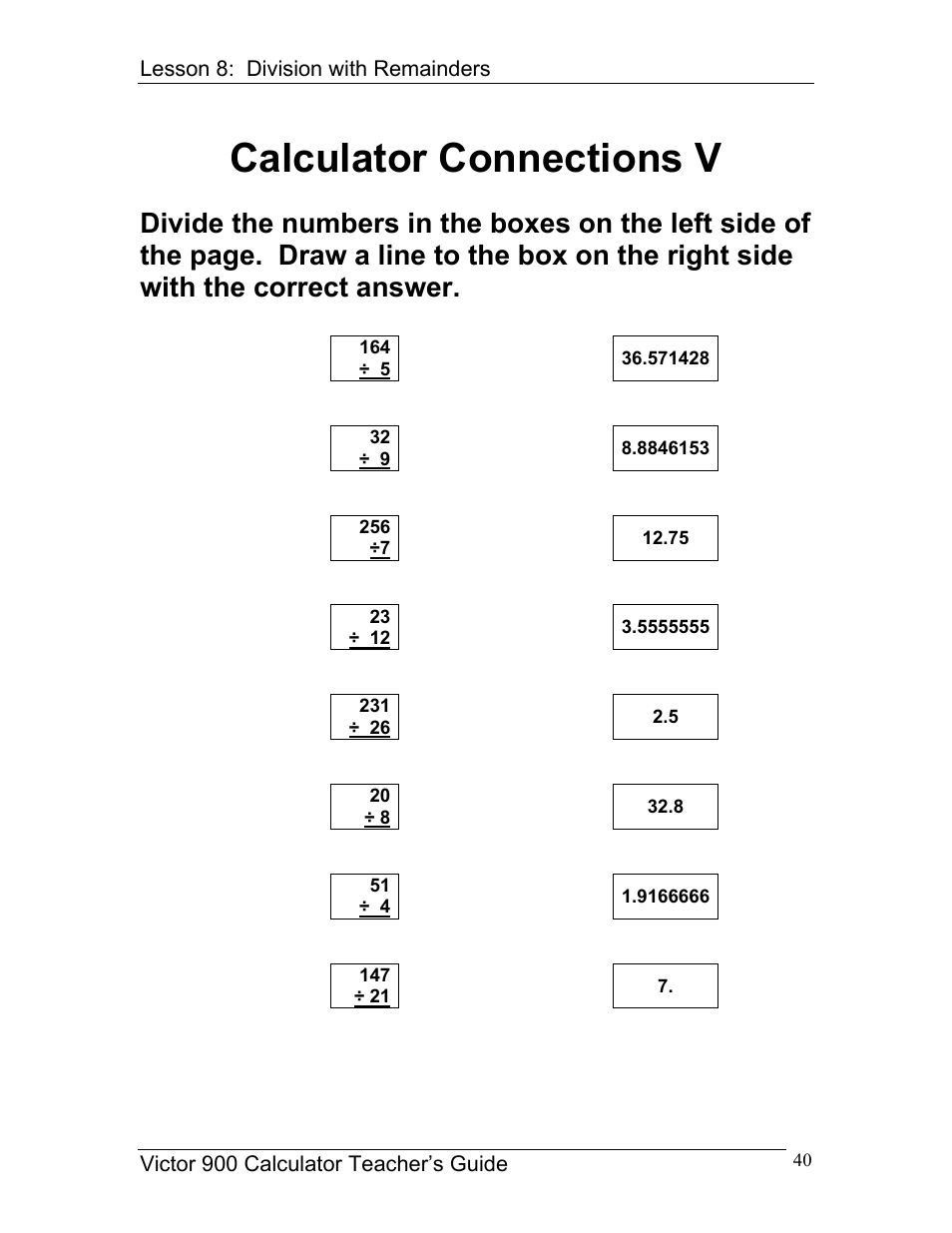 Calculator connections v | Victor 900 User Manual | Page 40 / 62
