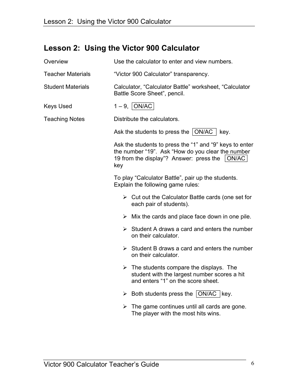 Lesson 2: using the victor 900 calculator | Victor 900 User Manual | Page 6 / 62