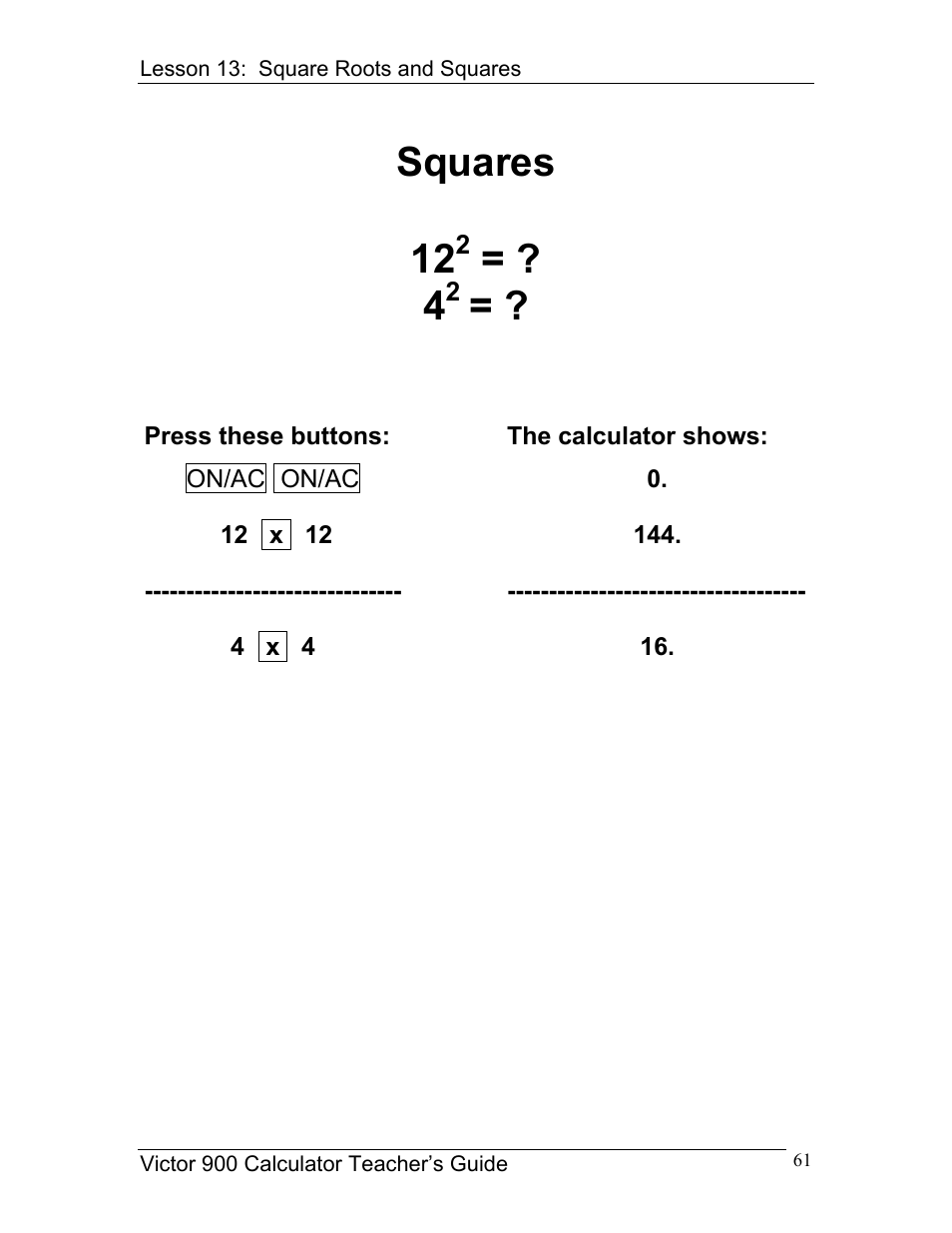 Squares 12 | Victor 900 User Manual | Page 61 / 62