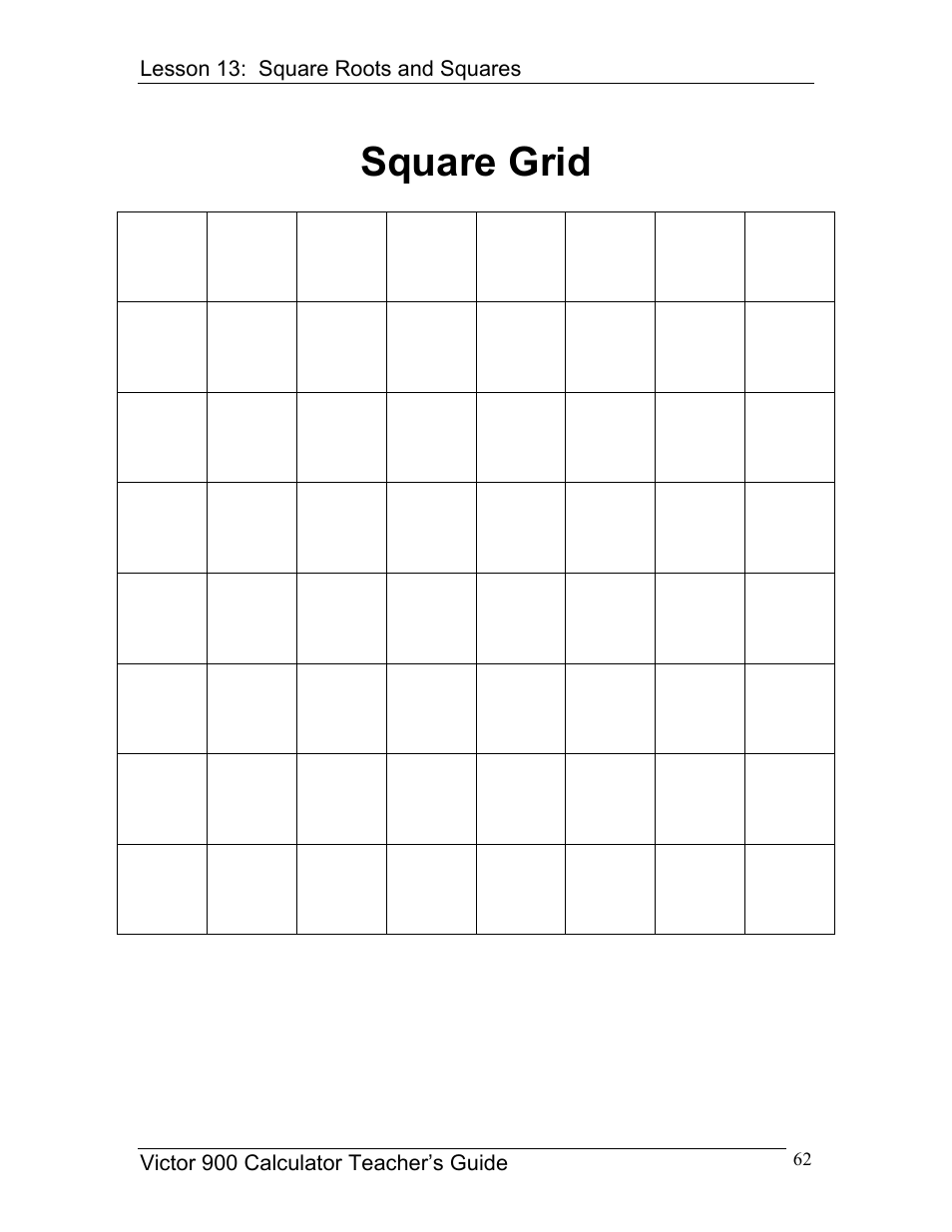 Square grid | Victor 900 User Manual | Page 62 / 62