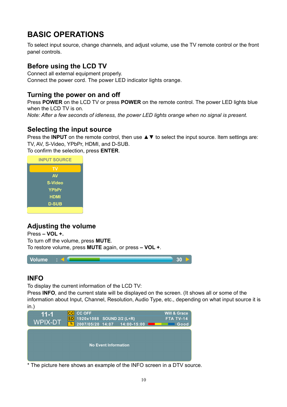 Basic operations | V7 22" LCD TVs LTV22HD User Manual | Page 13 / 28