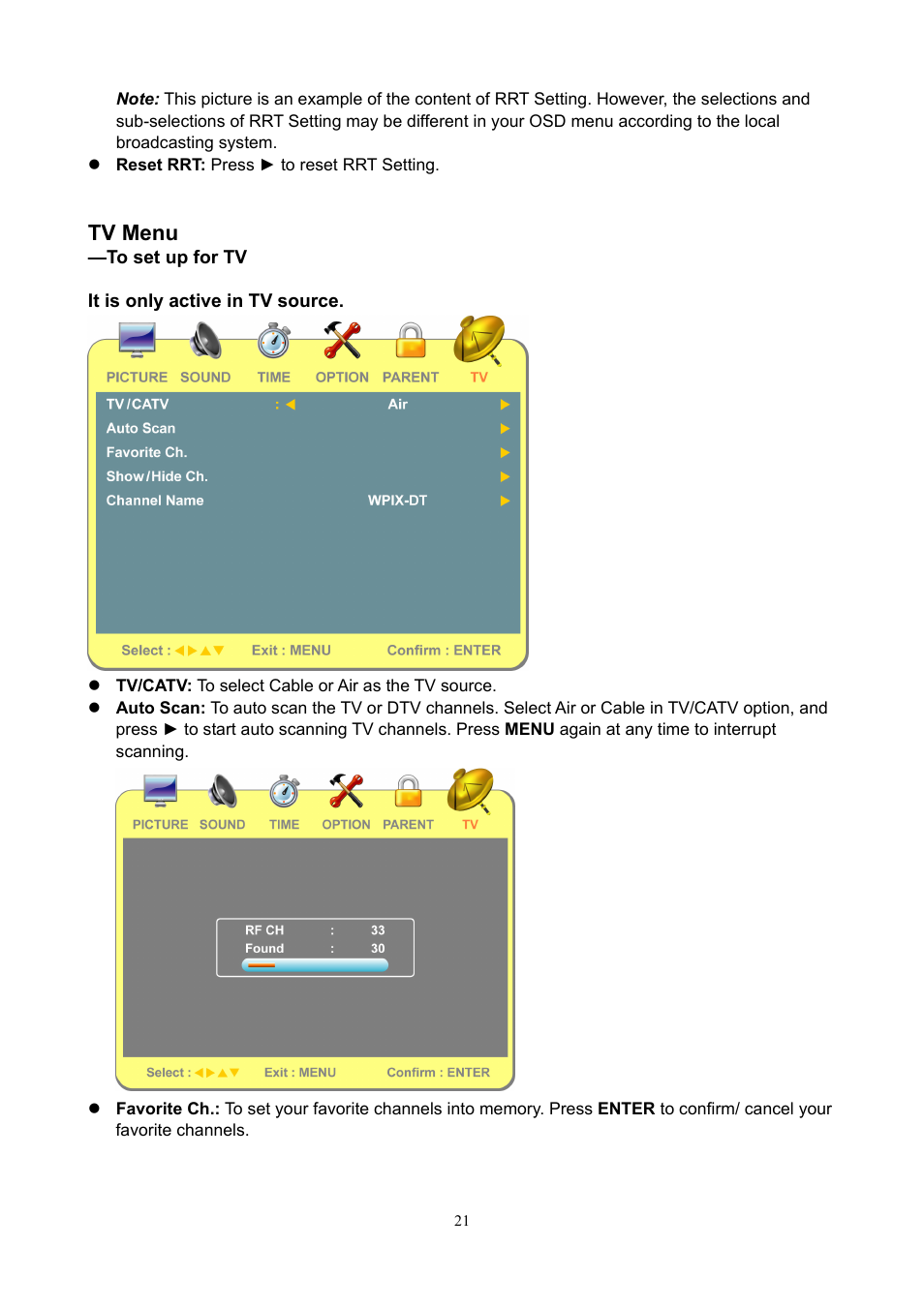 Tv menu | V7 22" LCD TVs LTV22HD User Manual | Page 24 / 28