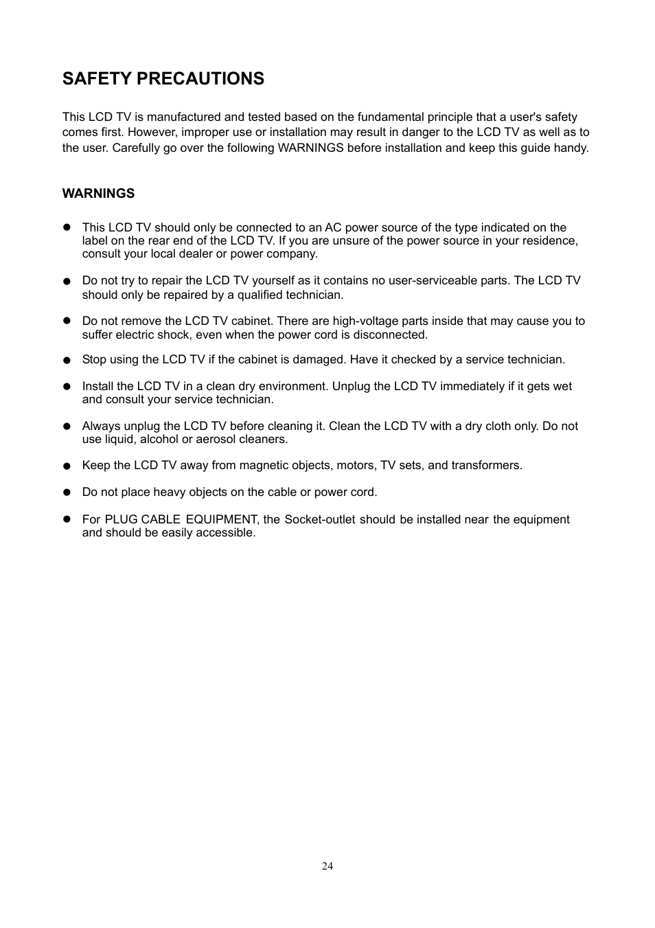 Safety precautions | V7 22" LCD TVs LTV22HD User Manual | Page 27 / 28