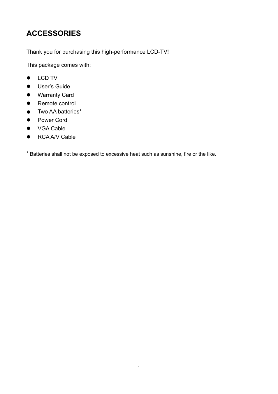 Accessories | V7 22" LCD TVs LTV22HD User Manual | Page 4 / 28