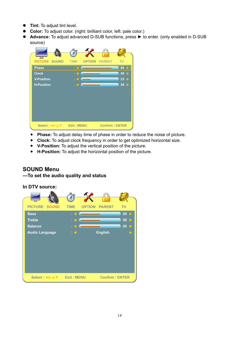 Sound menu | V7 19" LCD TVs LTV19HD User Manual | Page 17 / 28