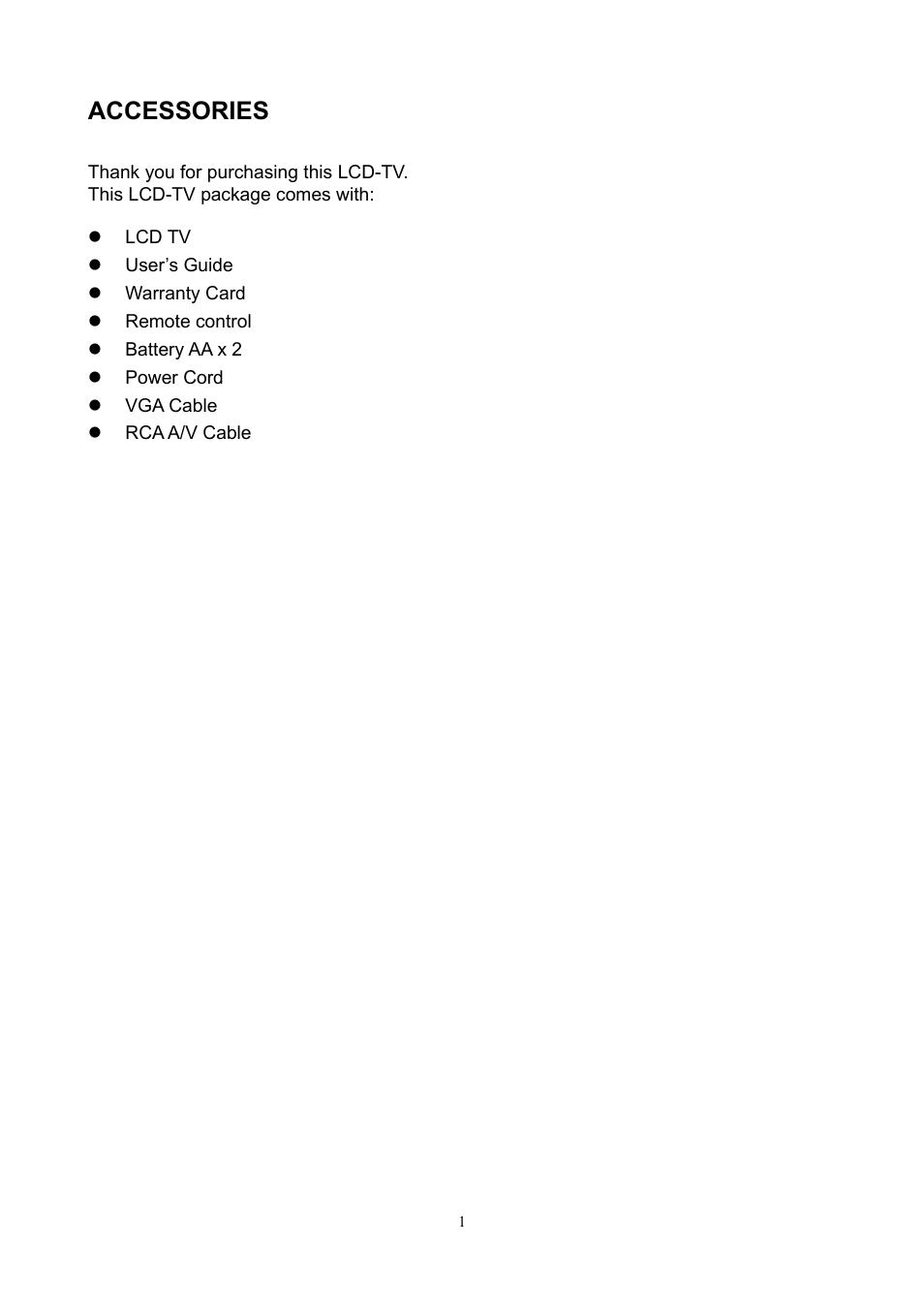 Accessories | V7 19" LCD TVs LTV19HD User Manual | Page 4 / 28