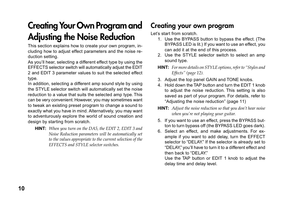 Creating your own program, The noise reduction | Vox DA5 User Manual | Page 10 / 20