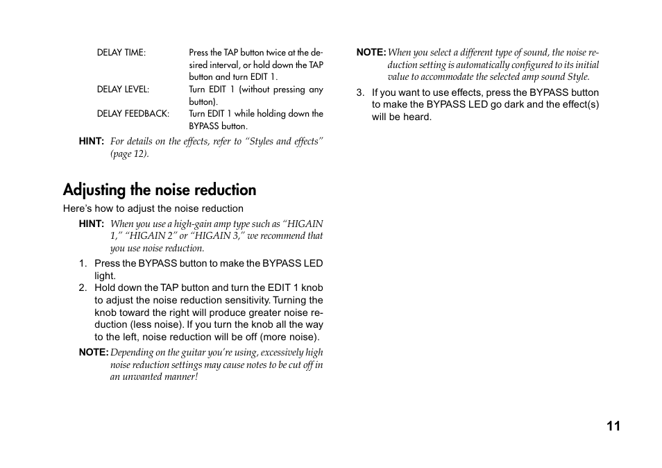 Adjusting the noise reduction | Vox DA5 User Manual | Page 11 / 20