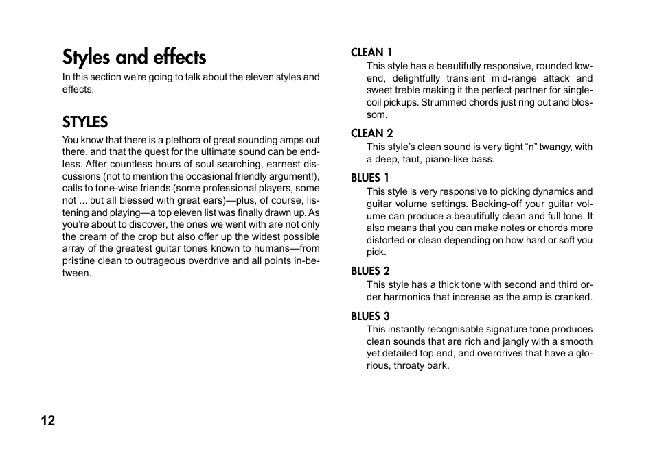 Styles and effects, Styles | Vox DA5 User Manual | Page 12 / 20