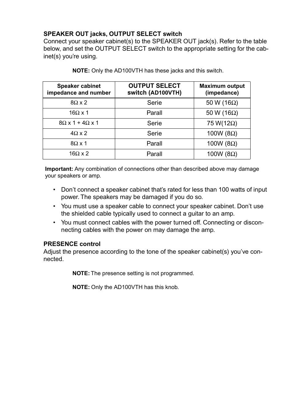 Vox AD100VT User Manual | Page 13 / 36