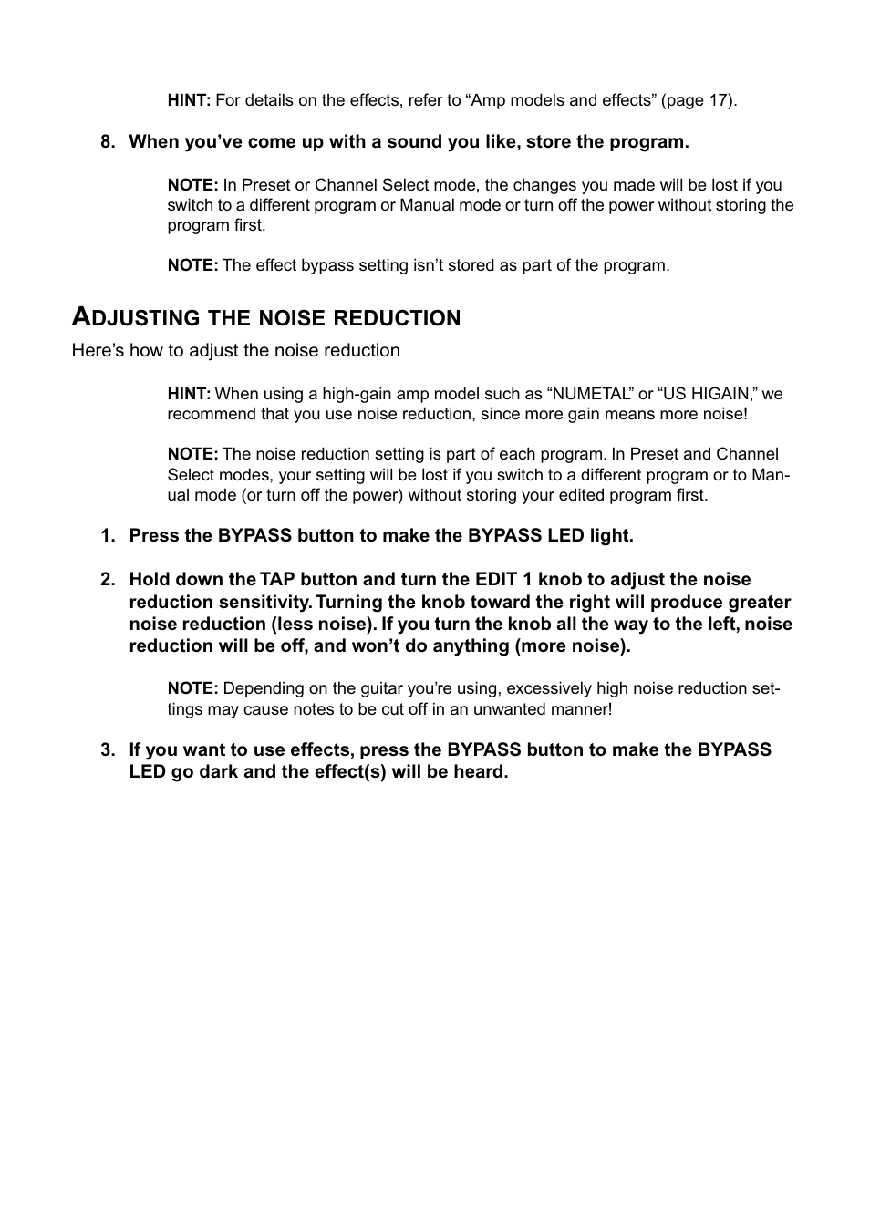 Adjusting the noise reduction | Vox AD100VT User Manual | Page 17 / 36