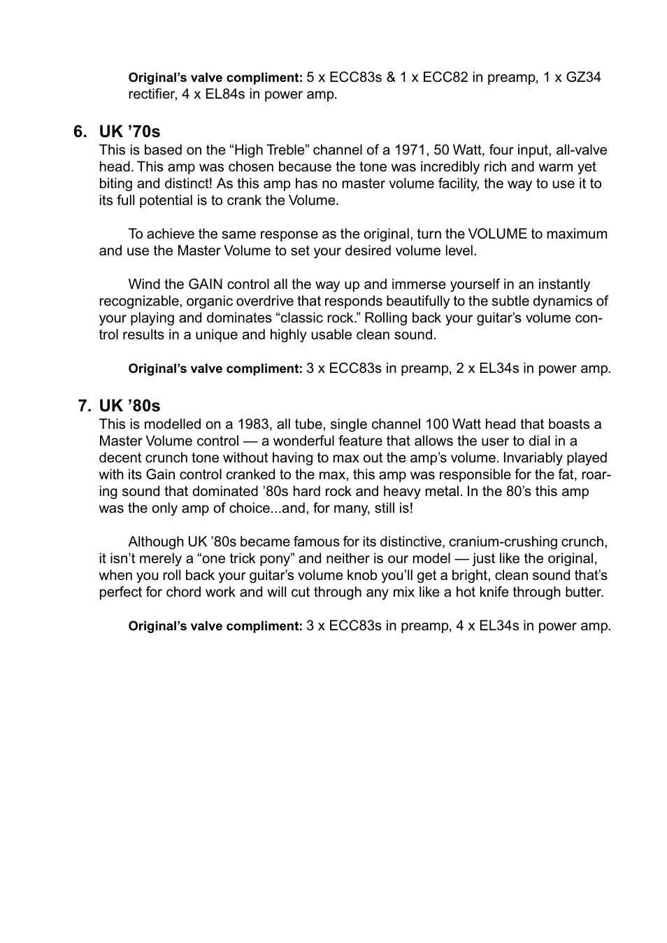 Uk ’70s, Uk ’80s | Vox AD100VT User Manual | Page 25 / 36