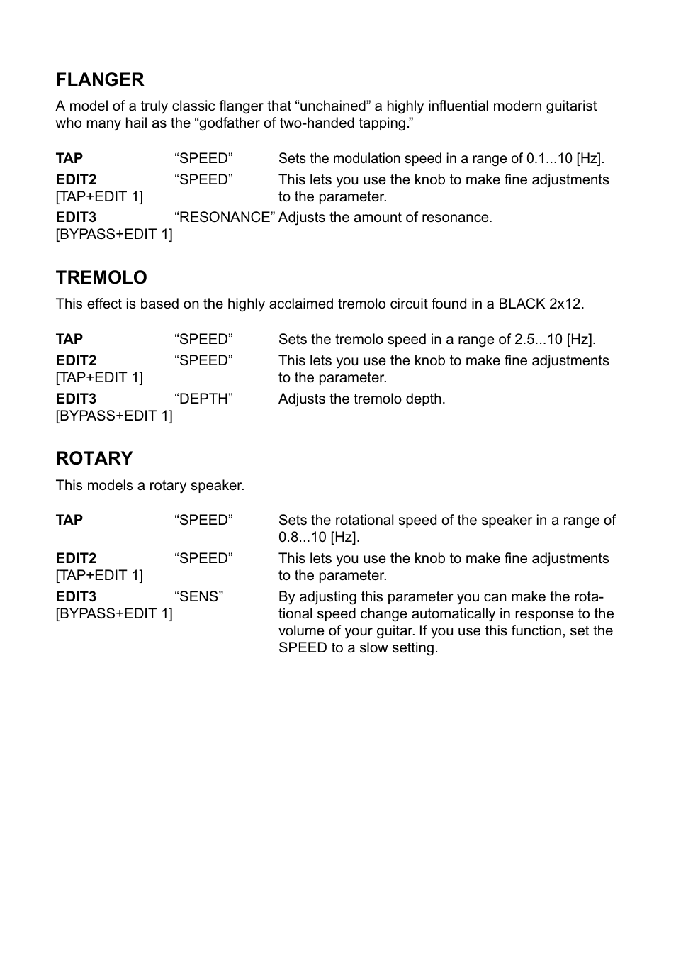 Flanger, Tremolo, Rotary | Vox AD100VT User Manual | Page 29 / 36