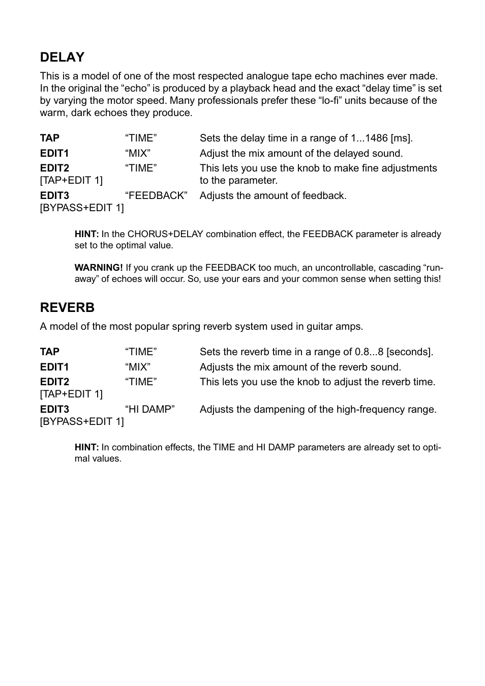 Delay, Reverb | Vox AD100VT User Manual | Page 30 / 36