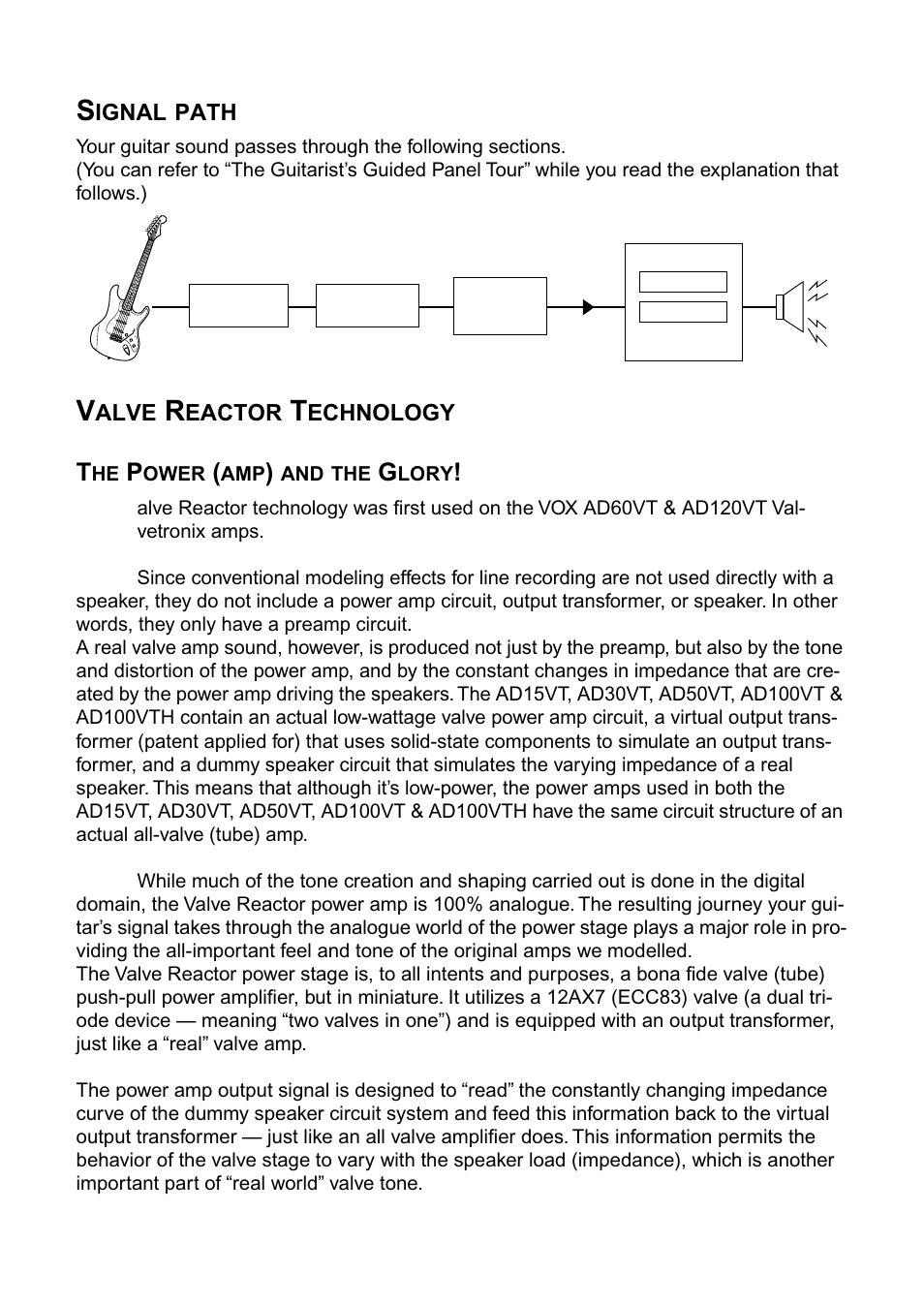 Signal path, Valve reactor technology, Signal path valve reactor technology | Vox AD100VT User Manual | Page 5 / 36