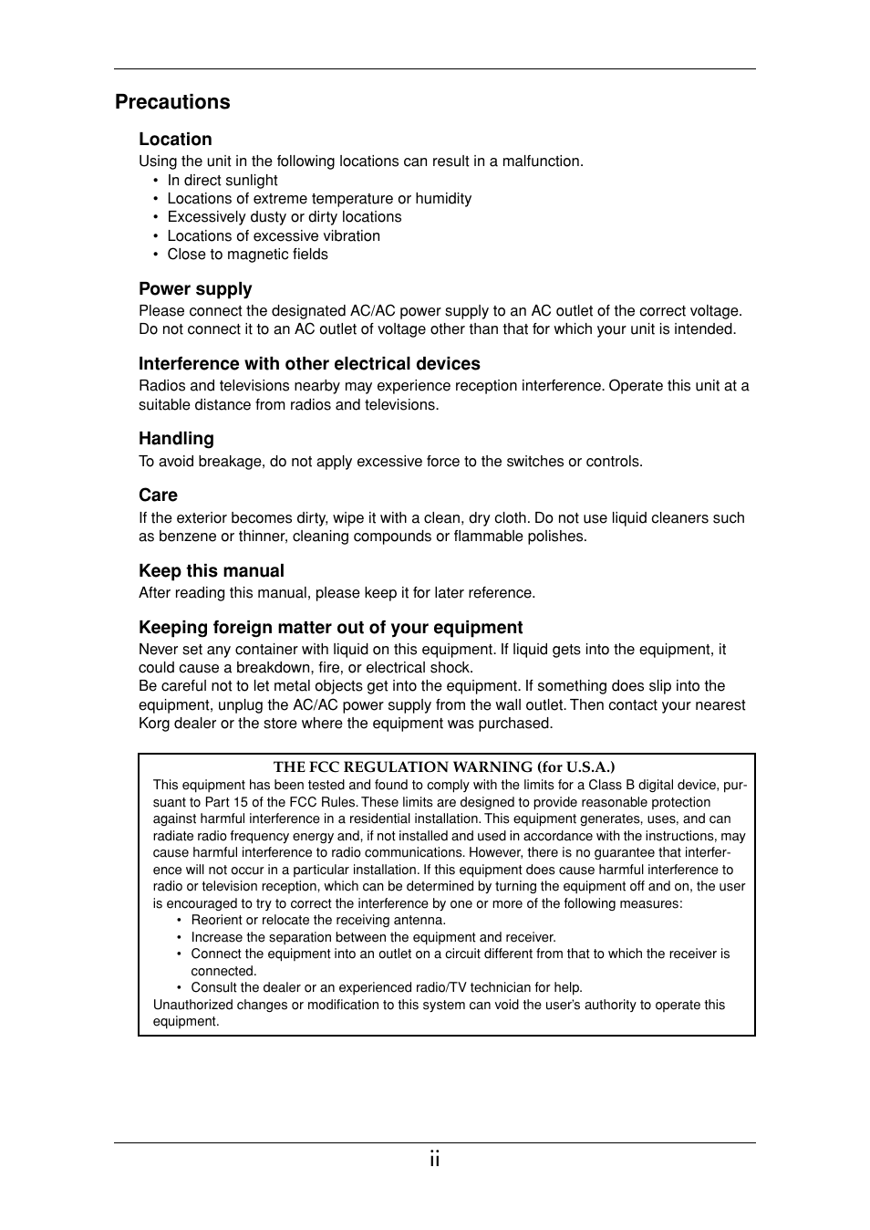 Precautions | Vox Valvetronix ToneLab SE User Manual | Page 2 / 82