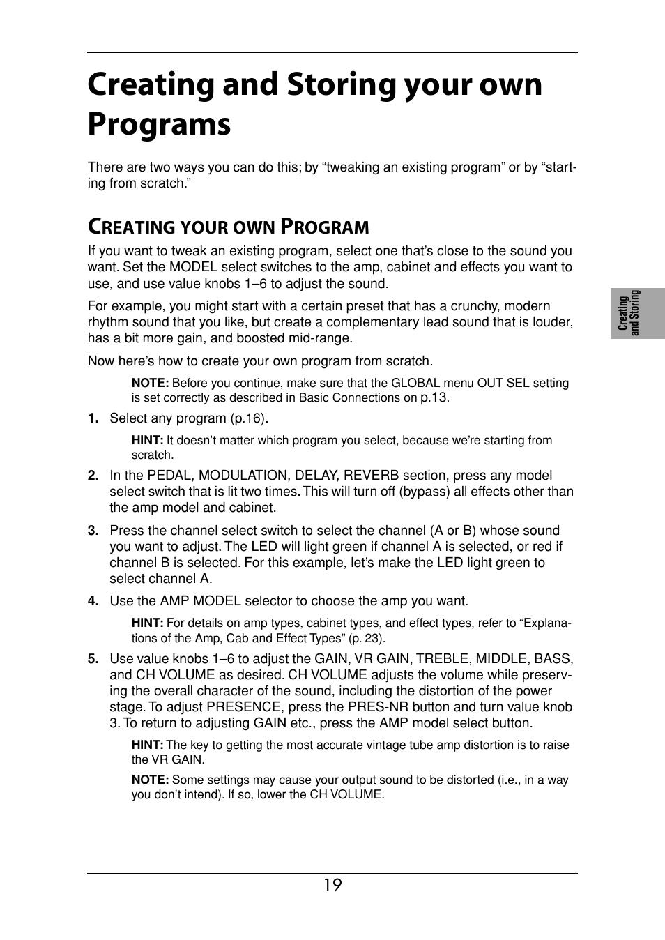 Creating and storing your own programs, Creating your own program, Reating | Your, Rogram | Vox Valvetronix ToneLab SE User Manual | Page 29 / 82