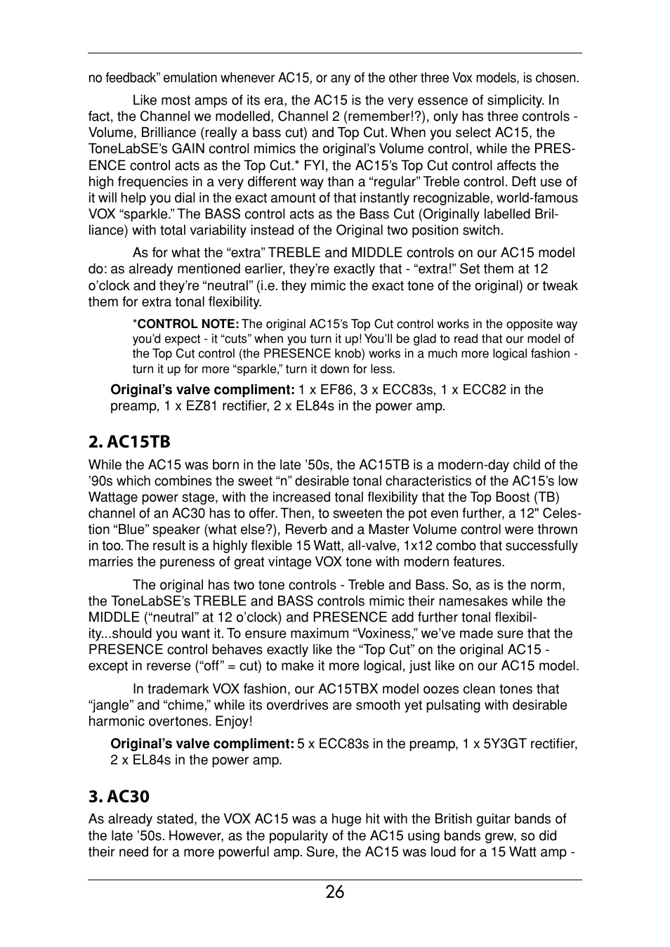 Ac15tb, Ac30 | Vox Valvetronix ToneLab SE User Manual | Page 36 / 82