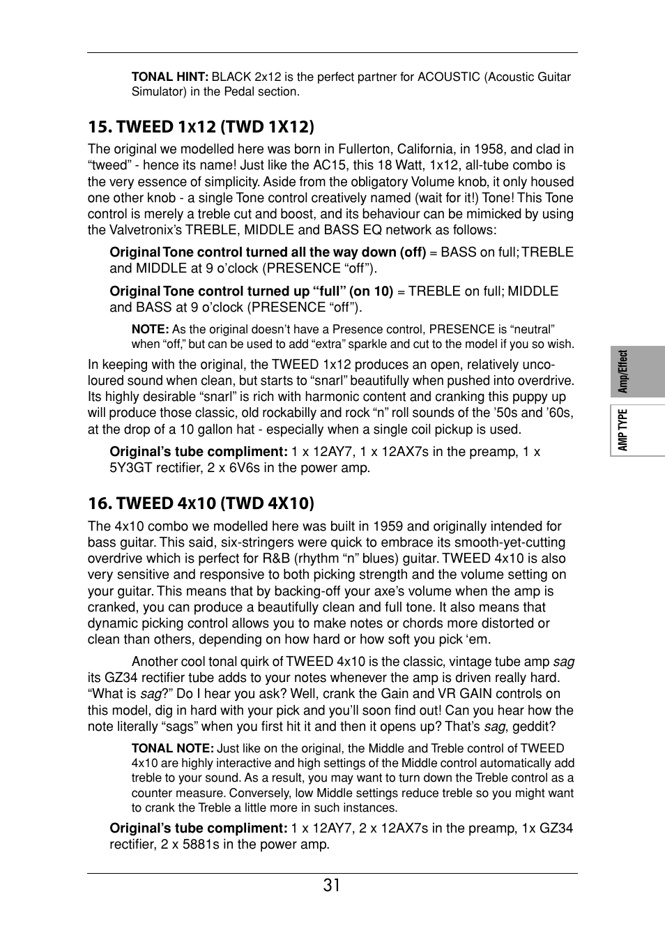 Tweed 1, Tweed 4 | Vox Valvetronix ToneLab SE User Manual | Page 41 / 82