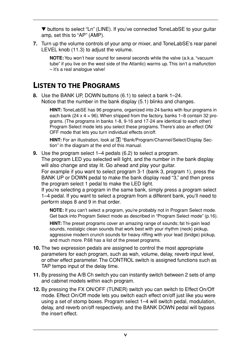 Listen to the programs, Isten, Rograms | Vox Valvetronix ToneLab SE User Manual | Page 5 / 82