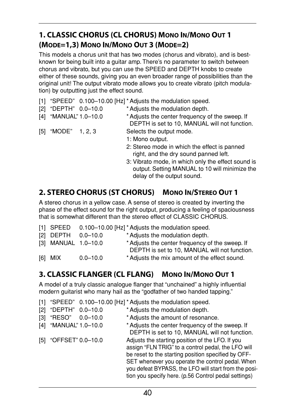 Classic chorus (cl chorus) m, 1,3) m, 3 (m | Stereo chorus (st chorus) m, Classic flanger (cl flang) m | Vox Valvetronix ToneLab SE User Manual | Page 50 / 82