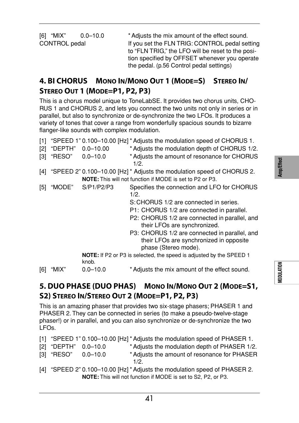 Bi chorus m, 1 (m, S) s | P1, p2, p3), Duo phase (duo phas) m, 2 (m, S1, s2) s | Vox Valvetronix ToneLab SE User Manual | Page 51 / 82