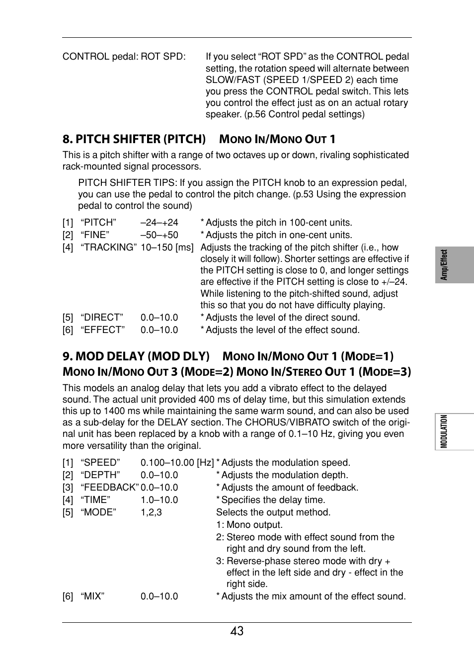 Pitch shifter (pitch) m, Mod delay (mod dly) m, 1 (m | 1) m, 3 (m, 2) m | Vox Valvetronix ToneLab SE User Manual | Page 53 / 82