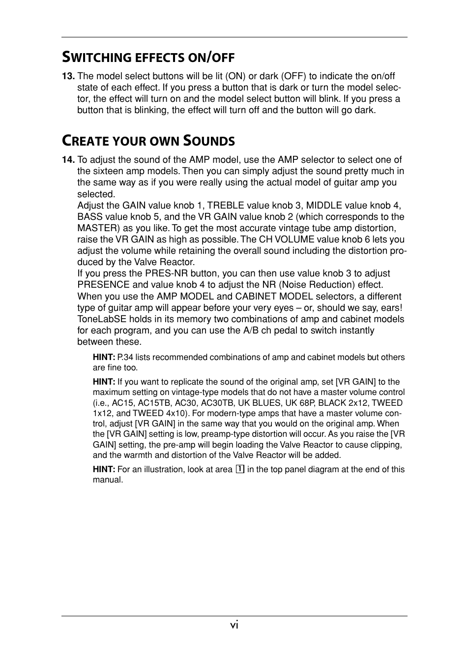 Switching effects on/off, Create your own sounds | Vox Valvetronix ToneLab SE User Manual | Page 6 / 82