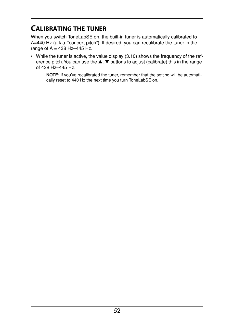 Calibrating the tuner | Vox Valvetronix ToneLab SE User Manual | Page 62 / 82