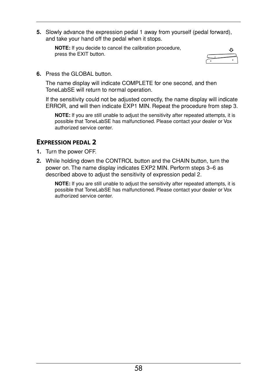 Expression pedal 2 | Vox Valvetronix ToneLab SE User Manual | Page 68 / 82