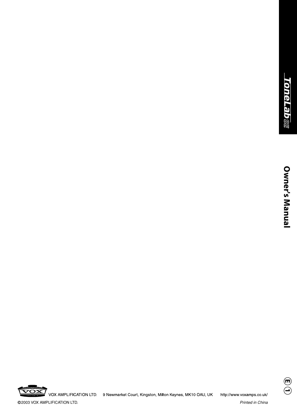 Owner's manual | Vox Valvetronix ToneLab SE User Manual | Page 82 / 82