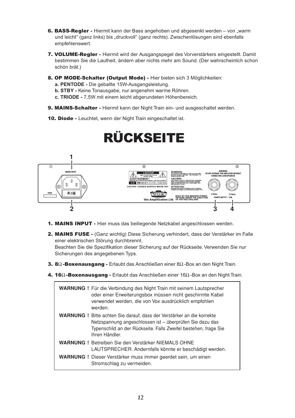 Rückseite | Vox NIGHT TRAIN EFGSJ1 User Manual | Page 12 / 18