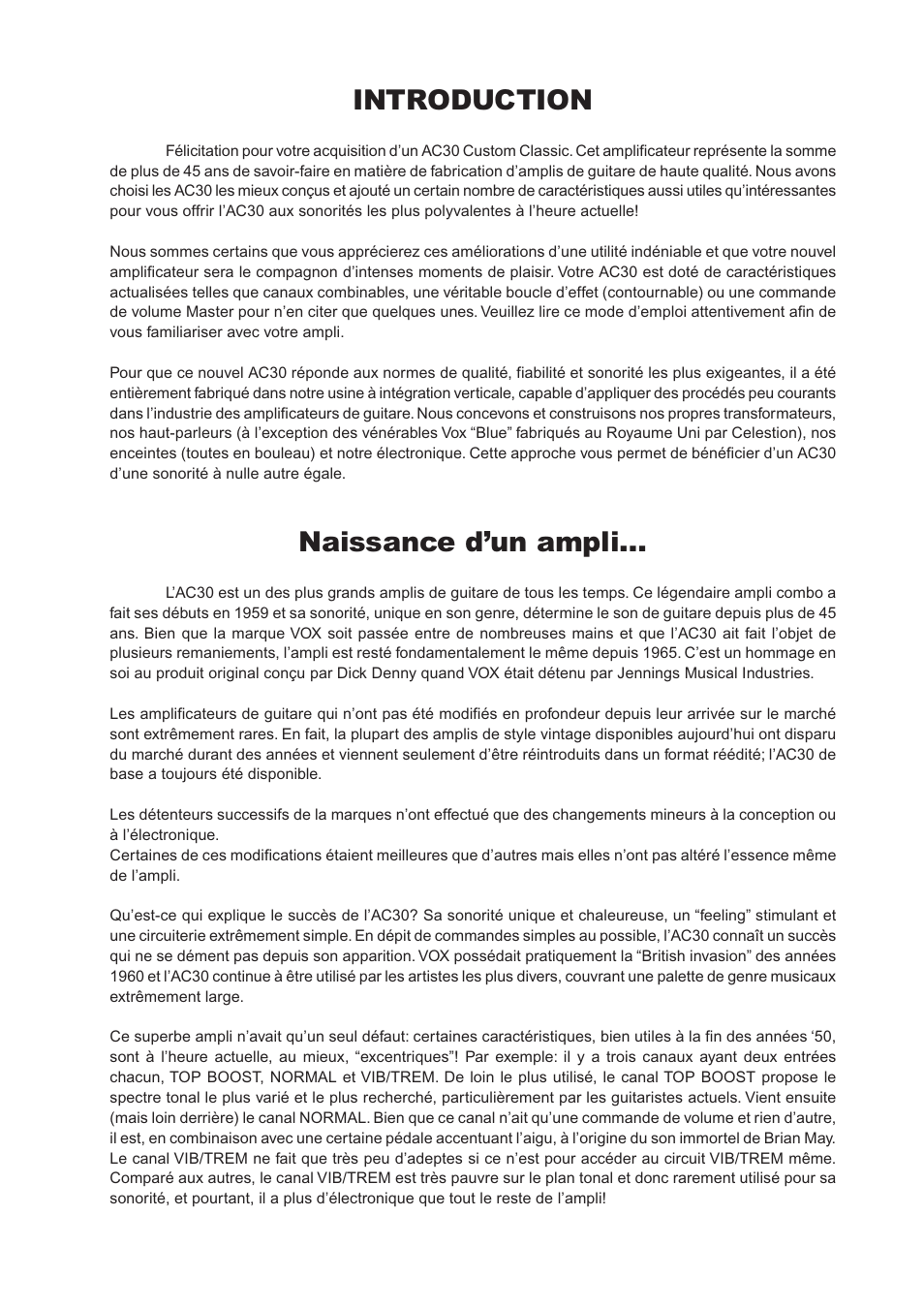 Introduction, Naissance d’un ampli | Vox AC30CC2X User Manual | Page 13 / 41