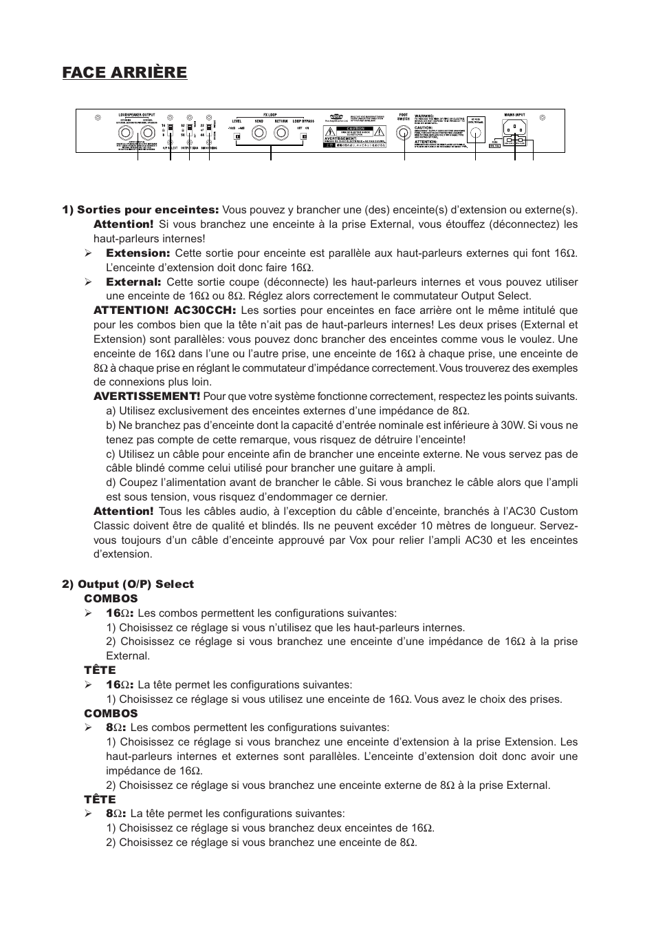 Face arrière | Vox AC30CC2X User Manual | Page 18 / 41