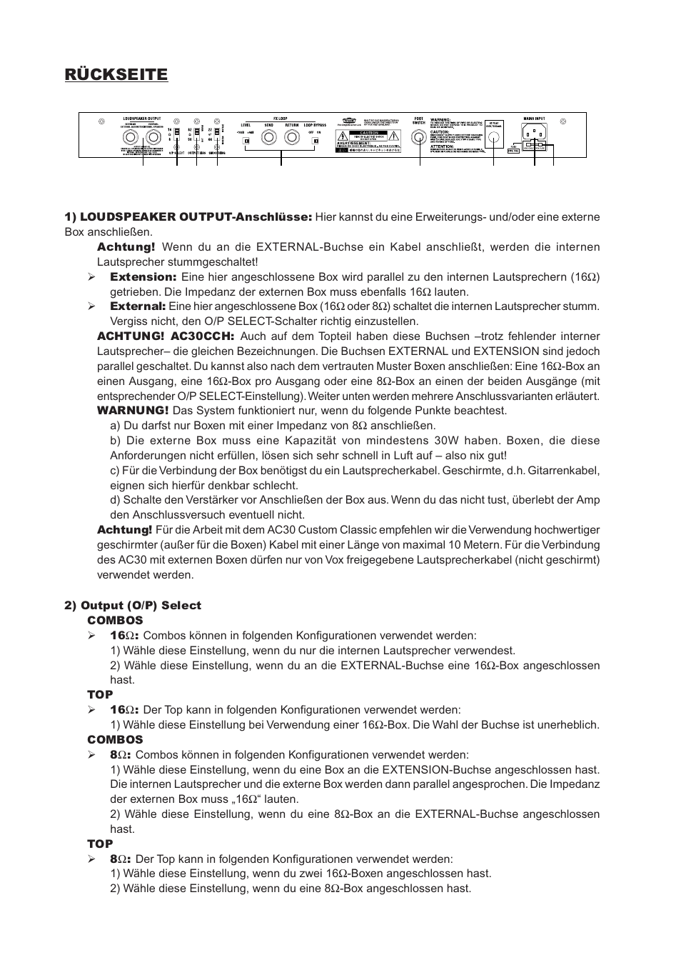 Rückseite | Vox AC30CC2X User Manual | Page 28 / 41