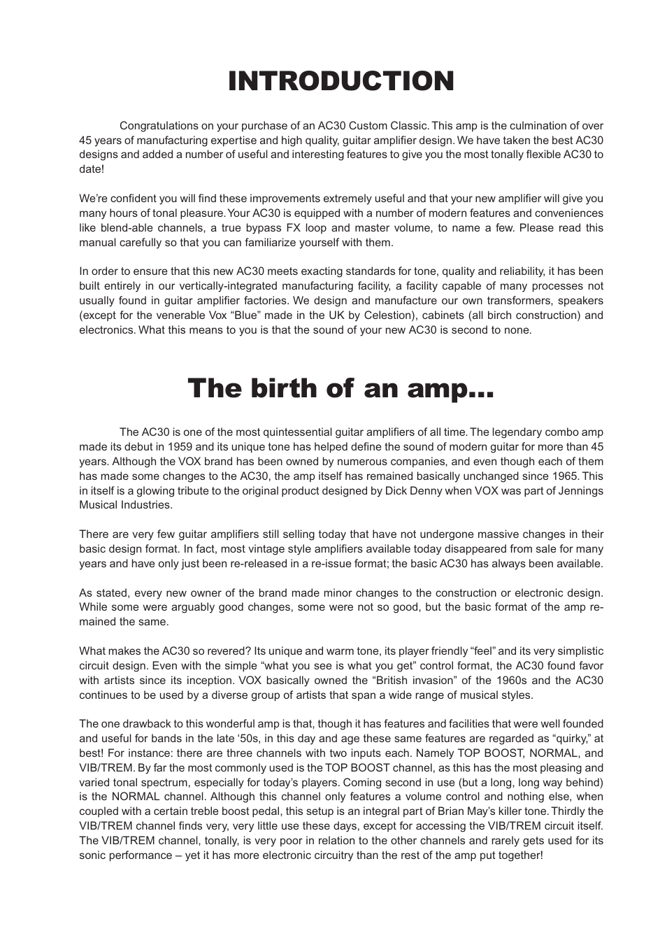 Introduction, The birth of an amp | Vox AC30CC2X User Manual | Page 3 / 41