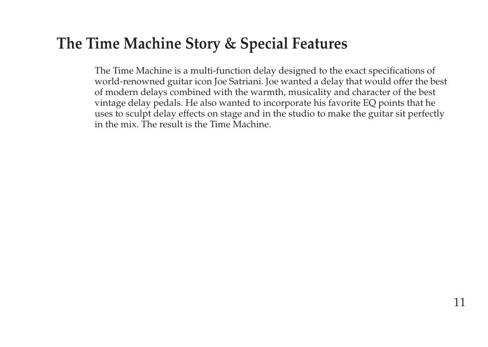 The time machine story & special features | Vox Pedal User Manual | Page 11 / 63