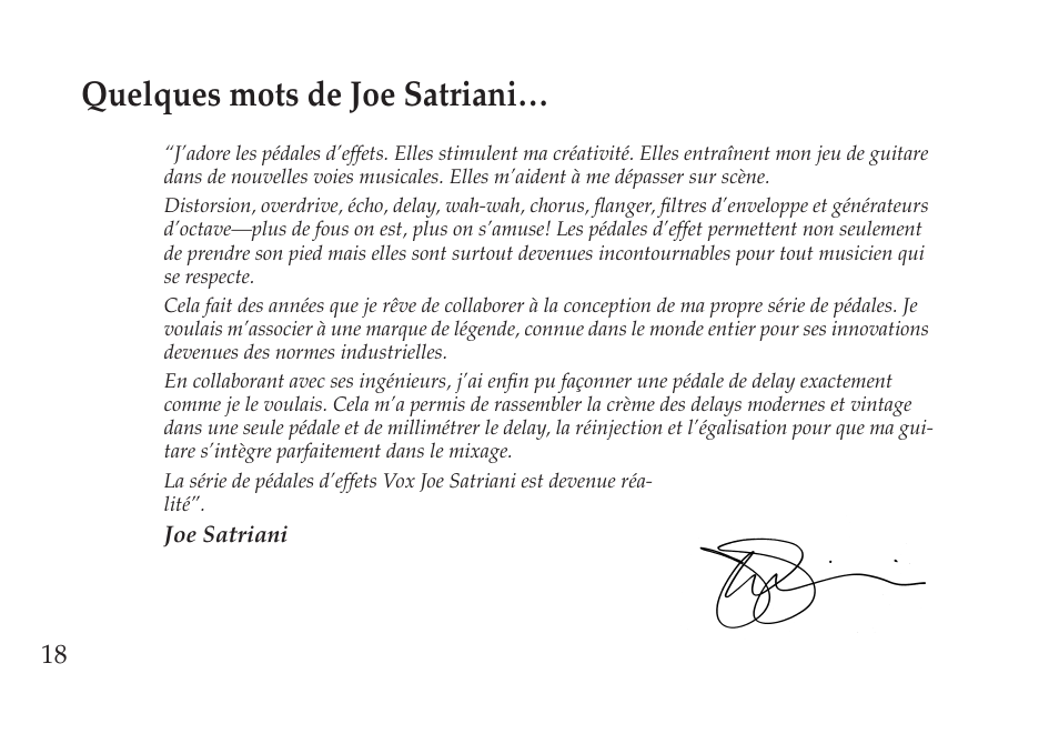 Quelques mots de joe satriani | Vox Pedal User Manual | Page 18 / 63