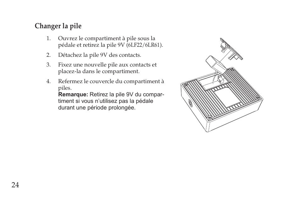 24 changer la pile | Vox Pedal User Manual | Page 24 / 63