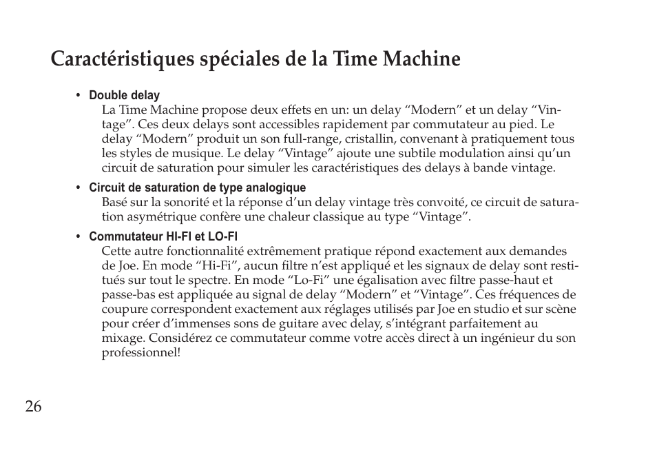 Caractéristiques spéciales de la time machine | Vox Pedal User Manual | Page 26 / 63