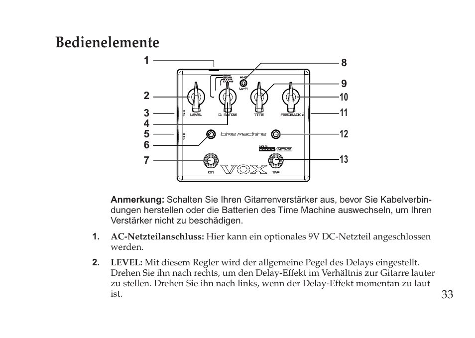 Bedienelemente | Vox Pedal User Manual | Page 33 / 63