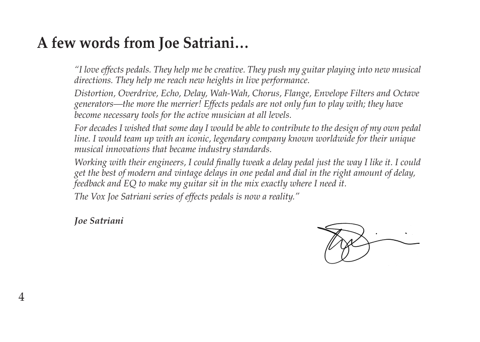 A few words from joe satriani | Vox Pedal User Manual | Page 4 / 63