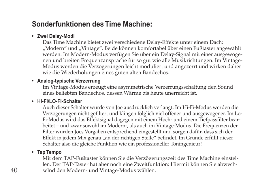 Sonderfunktionen des time machine | Vox Pedal User Manual | Page 40 / 63