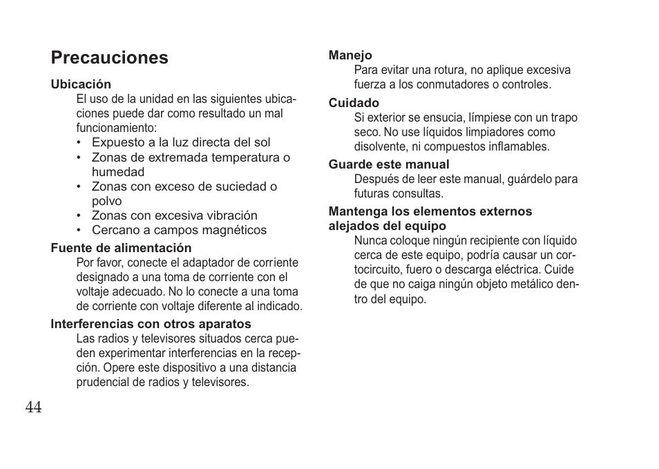 Español, Precauciones | Vox Pedal User Manual | Page 44 / 63