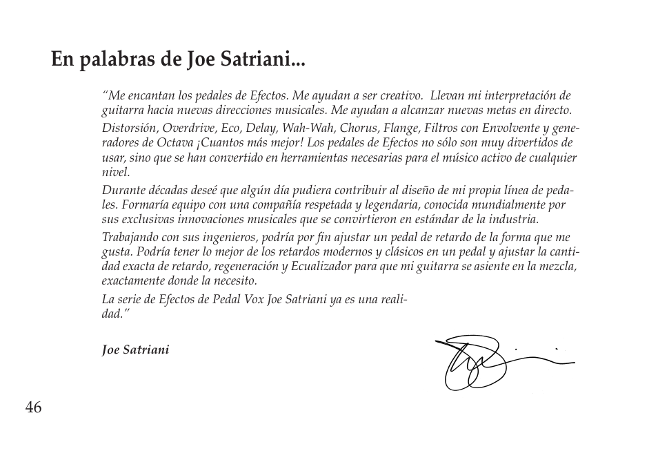 En palabras de joe satriani | Vox Pedal User Manual | Page 46 / 63