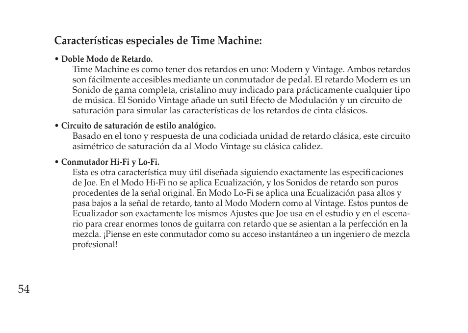 54 características especiales de time machine | Vox Pedal User Manual | Page 54 / 63